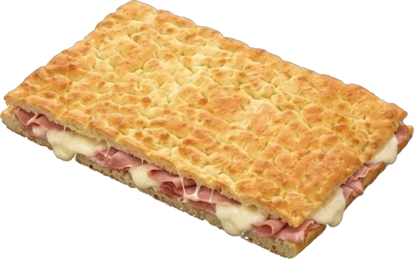 Focaccia ripiena di prosciutto cotto e mozzarella